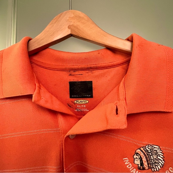 Greg Norman Men’s Logo Play Dry Shark Golf Shirt, Orange w White Stripe, XL, UEC - Picture 4 of 6